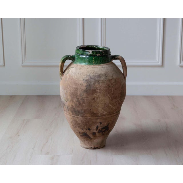 Terra Cotta 19th Century Mediterranean Terracotta Jar with Green Glazed Rim and Handles For Sale - Image 8 of 12