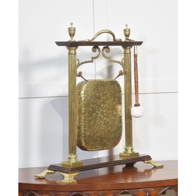 Brass and Oak Table Gong, 1890s For Sale - Image 3 of 8