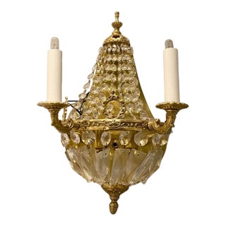 Vintage French Rococo Chandelier Style Crystal Brass Wall Sconce For Sale