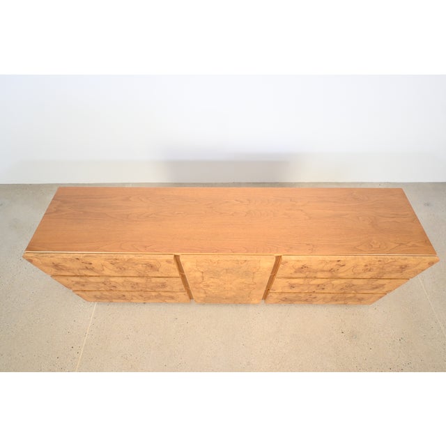 Wood Milo Baughman Style Mid-Century Modern Burl Wood Dresser or Credenza by Lane Furniture | Newly Refinished For Sale - Image 7 of 16