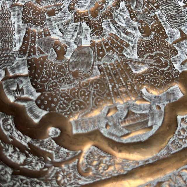 Figurative Antique Brass Tray With Intricate Etchings For Sale - Image 3 of 8