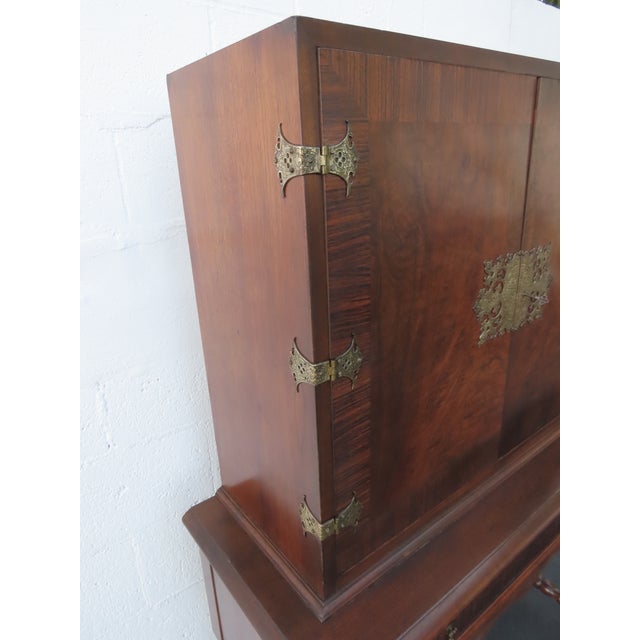 Chippendale Early 1920s Tall China Cabinet Cupboard With Brass Accent 6453 For Sale - Image 14 of 18
