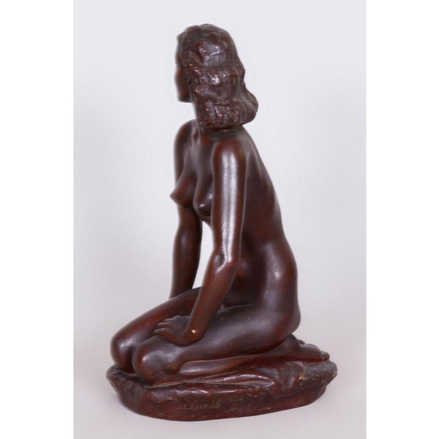 1930s Art Deco Sclpture of Nude Woman, by J. Lankáš, Ceramics, Czech, 1930s For Sale - Image 5 of 9