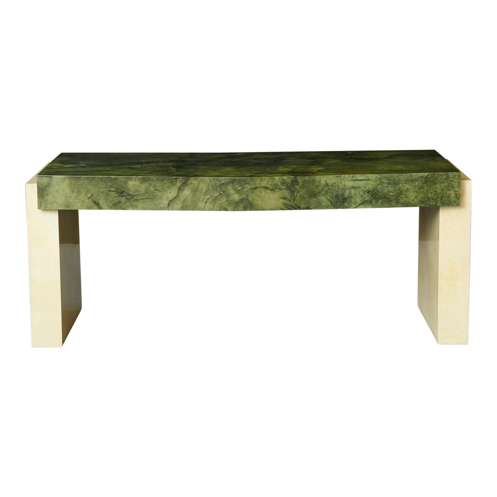 Custom Made Karl Springer Marbleized Emerald Green Lacquered Goatskin Desk Chairish
