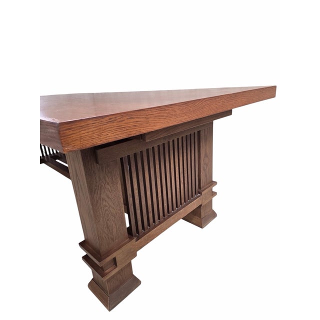 Late 20th Century Custom Arts and Crafts Mission Style Oak Dining Table With Six High-Back Chairs For Sale - Image 12 of 12