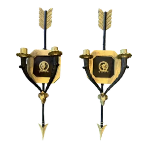 Pair of Roman Neoclassical Gilt and Bronze Candle Sconces With Arrow Motif