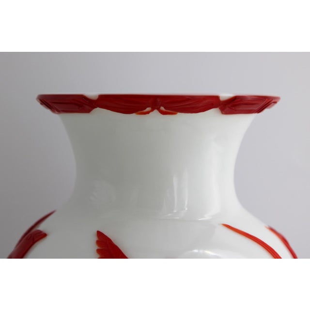 Antique Chinese Red and White Peking Glass Vase, Hand Carved, C1900, 10.75” For Sale - Image 11 of 12