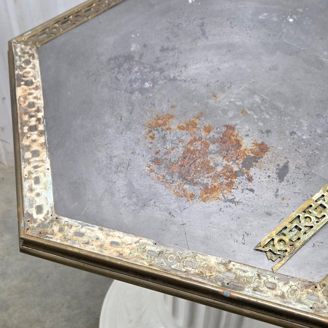 Mid 20th Century Metal Pedestal Table With Ceramic Base For Sale - Image 5 of 8