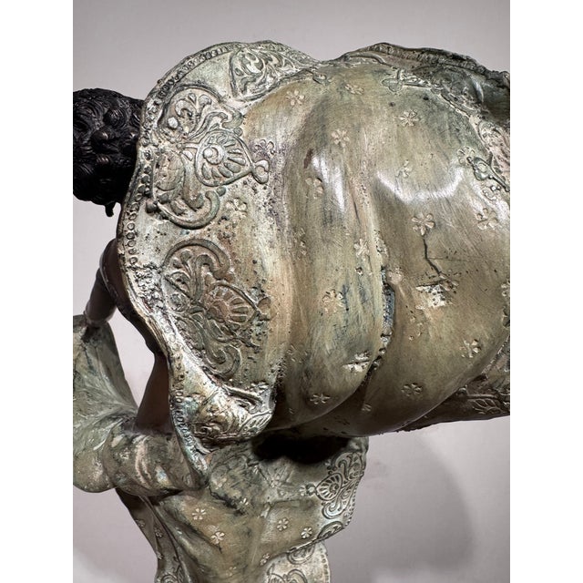 Late 20th Century Large Art Deco Style Patinated Metal Dancer Sculpture With Neoclassical Wood Pedestal For Sale - Image 11 of 15