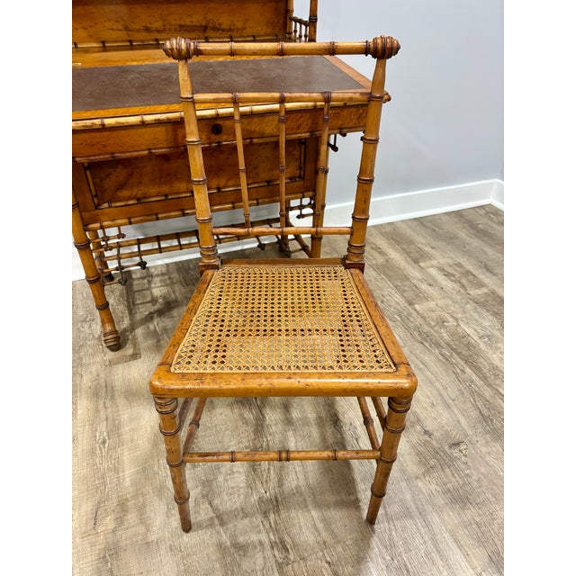 Ornamental & Decorative Materials Late 20th Century Aesthetic Movement Faux Bamboo Bird's-Eye Maple Secretary Desk & Original Chair Attributed to r.j. Horner For Sale - Image 7 of 17