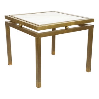 Italian Coffee Table in White Marble and Brass, 1970s For Sale