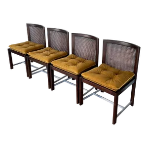 1950s Ultra Rare Michael Taylor for Baker Furniture, Walnut and Cane Dining Chairs - Set of 4