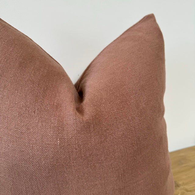 Cinnamon Belgian Linen Pillow Cover 25” x 25” Hidden zipper closure. Insert not included. Machine wash, tumble dry low.