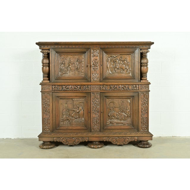 Antique Danish Renaissance Revival Carved Oak Bar Cabinet, Circa 1890s For Sale - Image 16 of 16