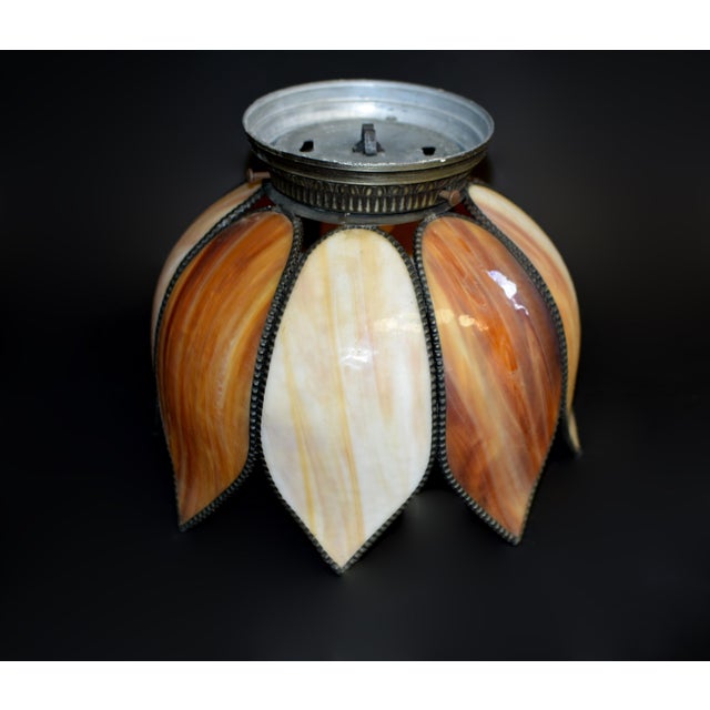 Antique Tiffany Style Lotus Ceiling Light Lamp Shade For Sale In Los Angeles - Image 6 of 15