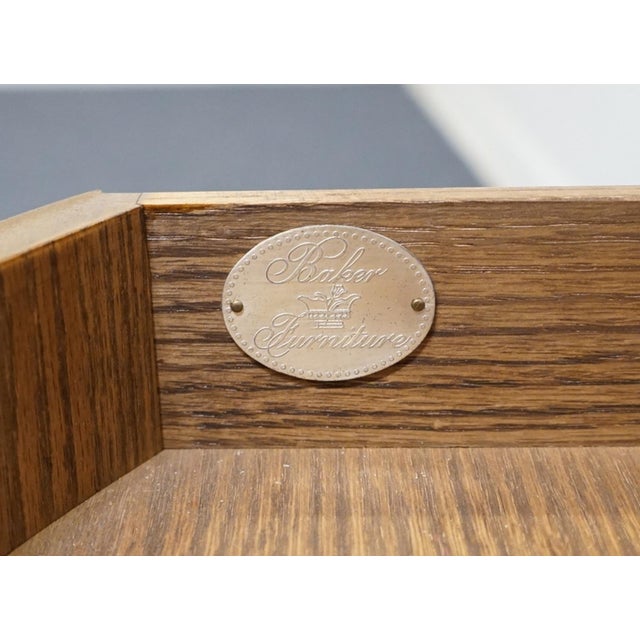 Brown Baker Furniture Solid Mahogany Traditional Style 26" Oval Accent Bookcase End Table W. Tooled Leather Top For Sale - Image 8 of 12