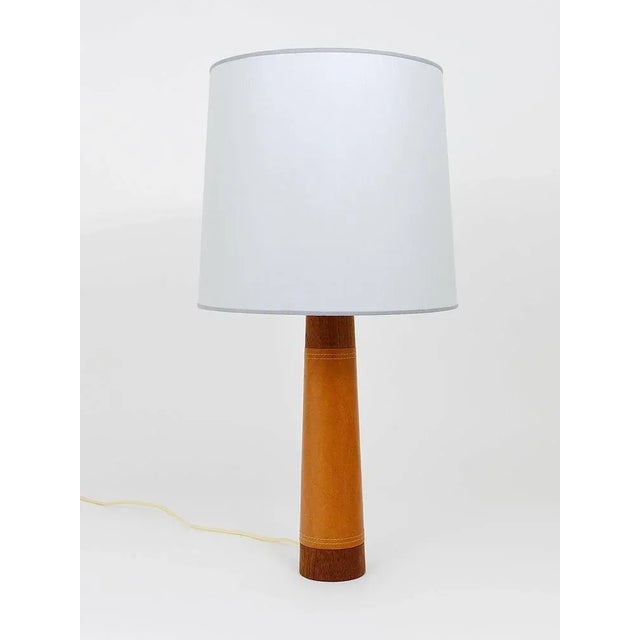 Wood Mid-Century Danish Teak Leather Table Lamp, Denmark, 1950s For Sale - Image 7 of 11