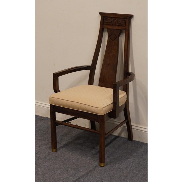 High End Walnut Asian Chinoiserie Dining Arm Chair For Sale - Image 4 of 9