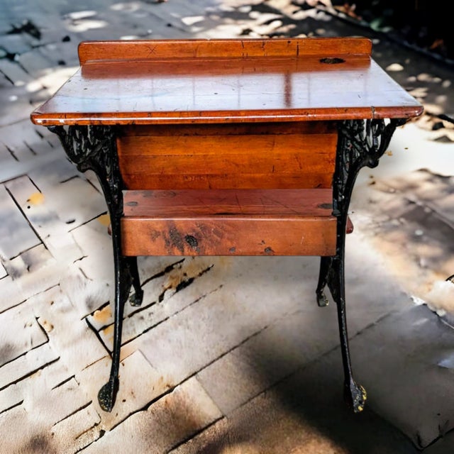 Early 20th Century Antique Wood and Cast Iron School Desk For Sale - Image 5 of 12
