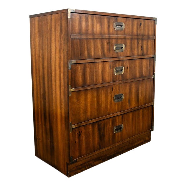 Mid Century Modern Dresser Highboy Kroehler Furniture Walnut 4 Drawer Brass MCM For Sale