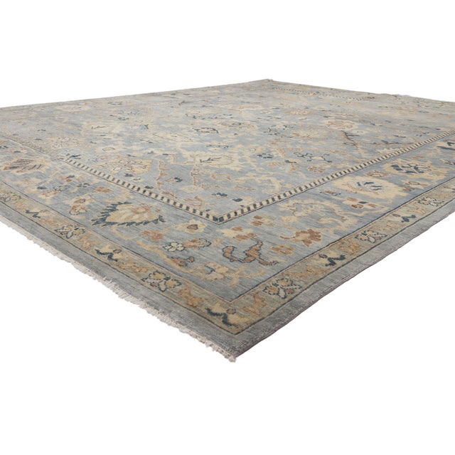 79891 Vintage Indian Oushak Rug, 11'10 x 14'11. The Ethereal Garden: A Vintage Indian Oushak Masterpiece of Serene...