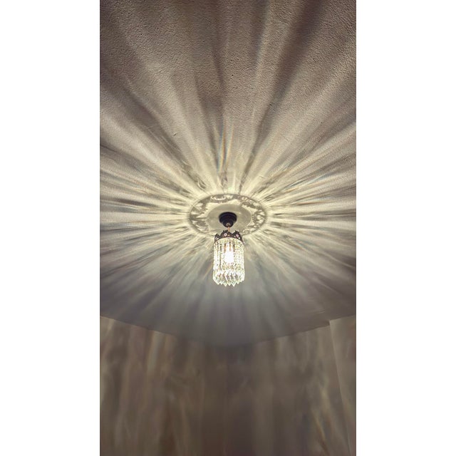 Small Vintage Crystal Chandelier – Bronze Filigree Crown & Amethyst Glass Accents For Sale - Image 9 of 18