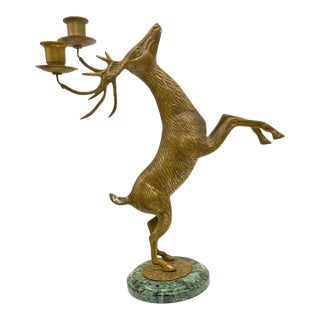 Mid Century Brass Candle Holder Stag Animal Deer Brass Metal Petites Choses Sculpture For Sale