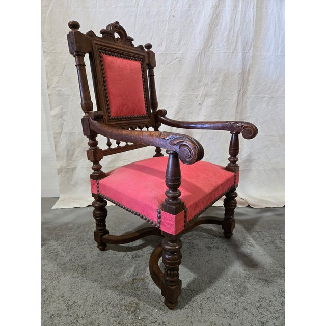 Pair of Late 19th Century Renaissance Revival Oak Baronial Armchairs For Sale In New Orleans - Image 6 of 11
