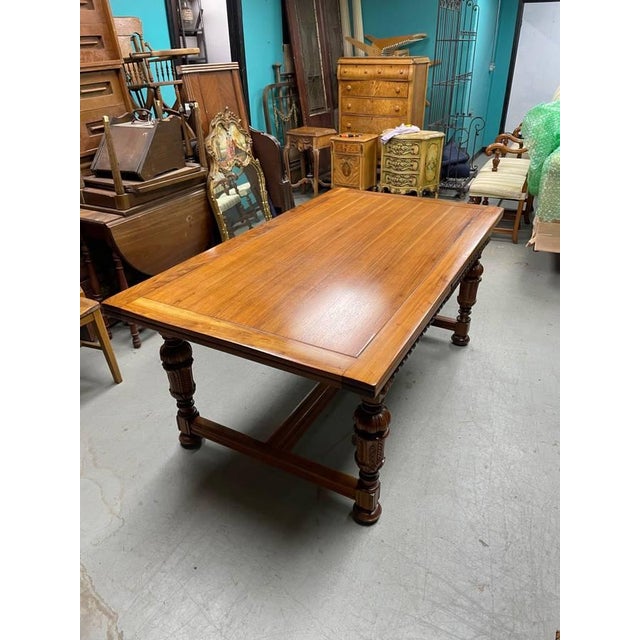 Jacobean Antique Hand Carved Extending Dining Table, Berkey & Gay, Jacobean Revival, Walnut Wood, Glass Top For Sale - Image 3 of 13