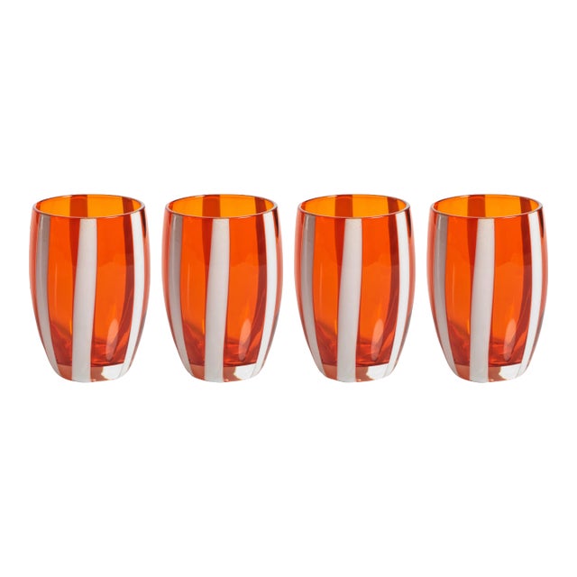 Pesaro Stripe Glasses - Orange, Set of 4 For Sale