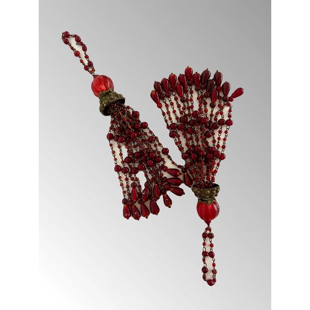 Indian Vintage Mughal Style Red Glass and Brass Work Indian Tassels, a Pair For Sale - Image 3 of 7