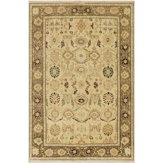 Boho Chic Beige/Green Wool Rug - 4'2'' X 5'11'' For Sale - Image 9 of 10
