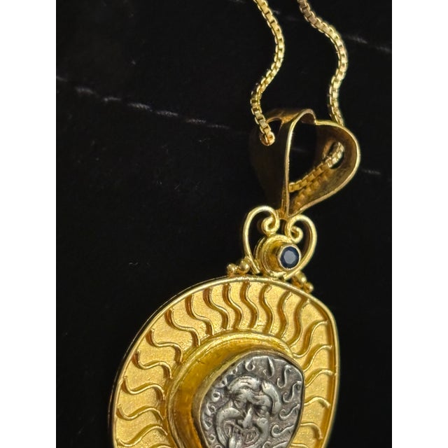 Metal Gorgoneion Pendant W/ Serpents in 22k Gold For Sale - Image 7 of 9