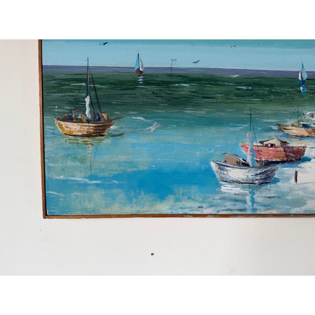 Wood 1977 Vintage Coastal Seascape Oil on Canvas Painting – Signed, Illegible For Sale - Image 7 of 12