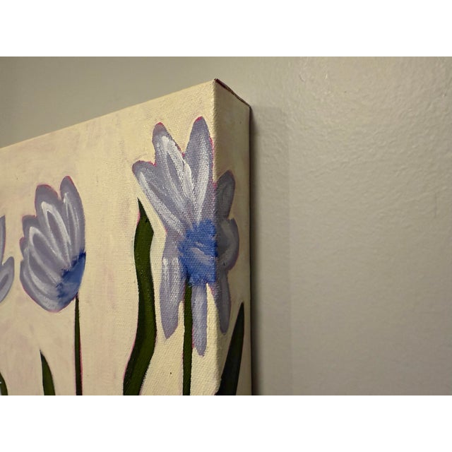 Modern Abstract Floral Folk Art Acrylic Painting on Canvas, Signed, Dated For Sale - Image 4 of 5