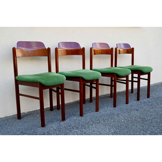 Brutalist Vintage Scandinavian Brutalist Chairs in Teak and Green Velvet, 1960s, Set of 4 For Sale - Image 3 of 18