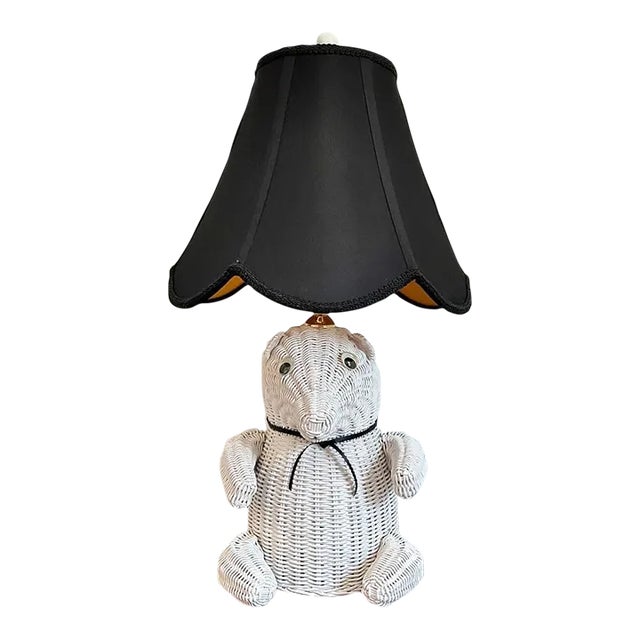 1970s Wicker Bear Lamp & Shade For Sale