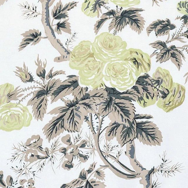 Contemporary Sample- Schumacher Pyne Hollyhock Fabric in Green Tea For Sale - Image 3 of 3