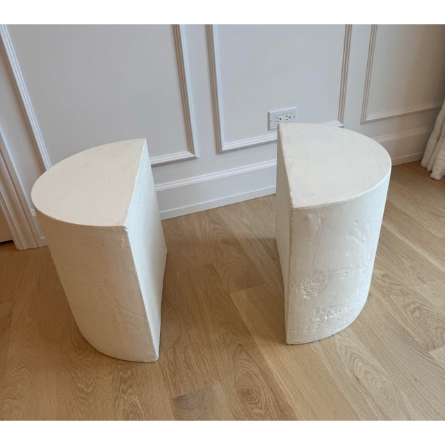 Vintage Sculptural White Plaster Demilune Side Tables, Pair For Sale - Image 4 of 9