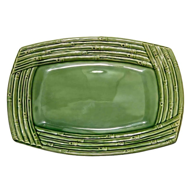 Vintage Bamboo by Bordallo Pinheiro Ceramic Oval Serving Platter For Sale - Image 14 of 16