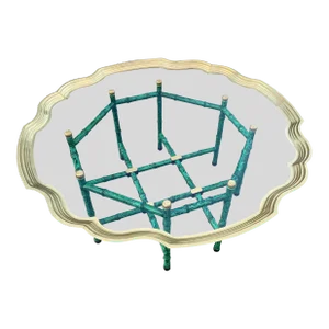Vintage Brass and Faux Bamboo Coffee Table in Faux Malachite Finish