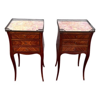 Late 19th Century Marble Top Gallery French Italy 3 Drawer Stands, Pair For Sale
