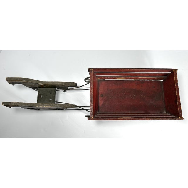 Wood Antique Gibbs Toy Horses & Wagon: Litho Pacers, Red Wagon, c. 1908 For Sale - Image 7 of 10