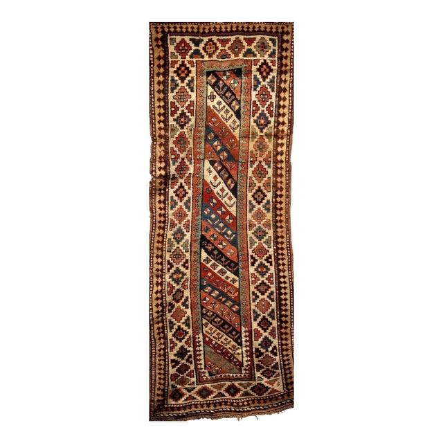 Antique Gendje Kazak Runner, Wool Pile, Hand-Knotted, Caucasus, 1890s For Sale