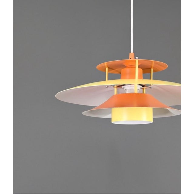 Orange Mid-Century Modern Danish Pendant Lamp in Yellow & Orange Metal, 1970s For Sale - Image 8 of 10