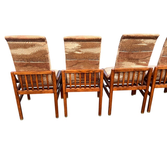 Brown Henredon Campaign Scene 1 Oak Dining Chairs Set 6 For Sale - Image 8 of 18