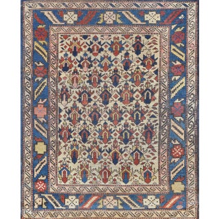 Handwoven Antique Wool Caucasian Rug For Sale