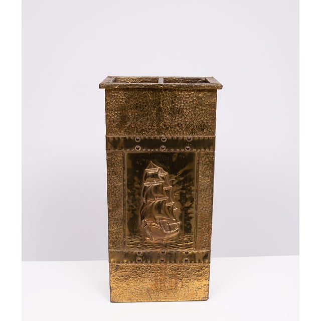 1920s Brass Embossed Umbrella Stand, 1930s For Sale - Image 5 of 11