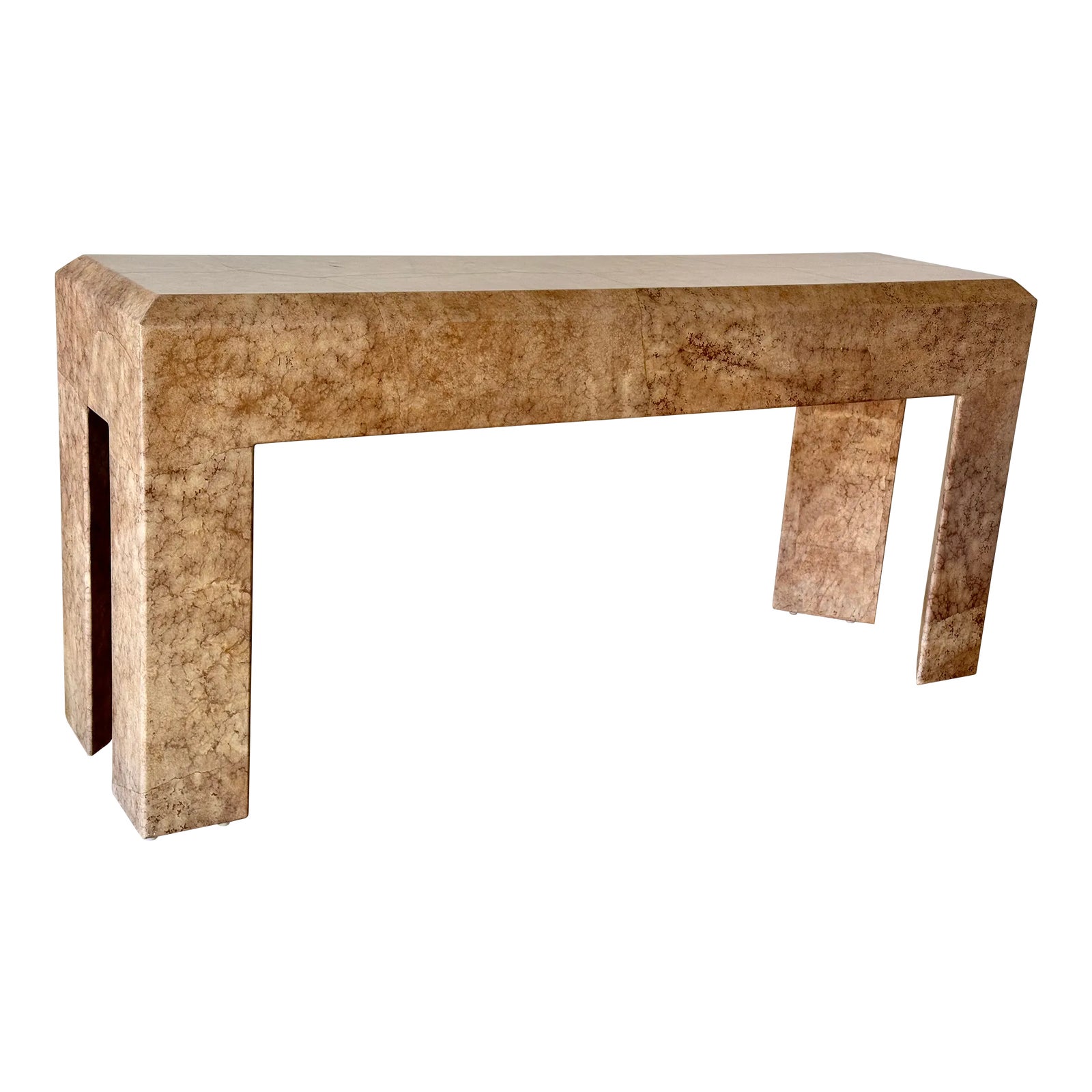 1980s Steve Chase Parchment Covered Console Table | Chairish