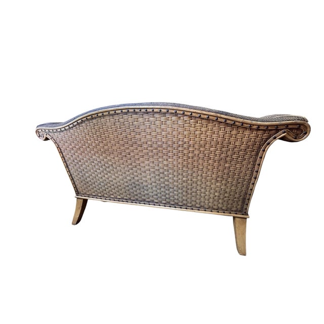 Vintage British Colonial Tommy Bahama Style Woven Rattan Loveseat For Sale - Image 9 of 12